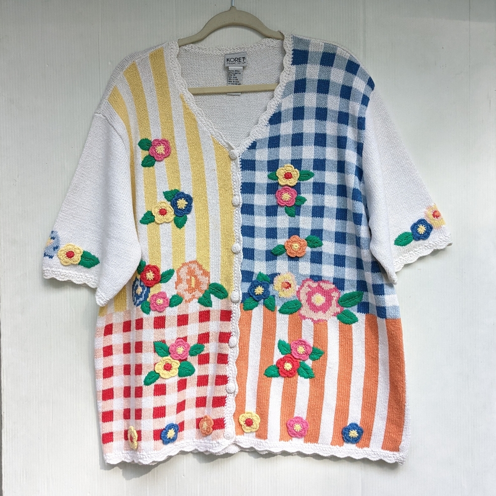 VINTAGE crochet floral grandma knit cardigan - Picture 5 of 9